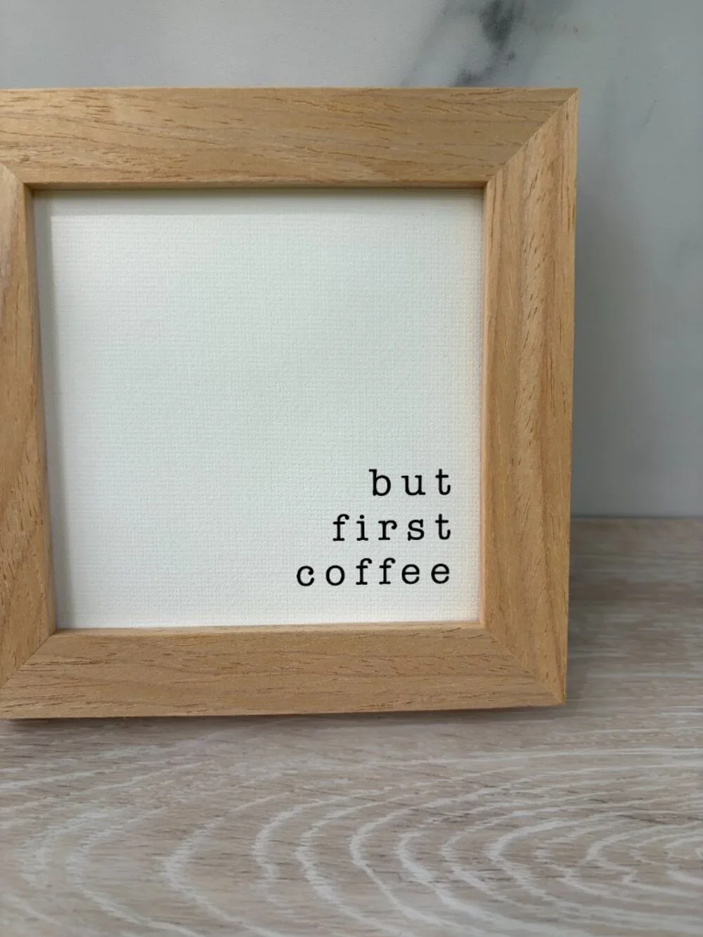 But First Coffee Canvas Wood Sign 4x4 Natural Kitchen Tiered Tray Shelf Sitter
